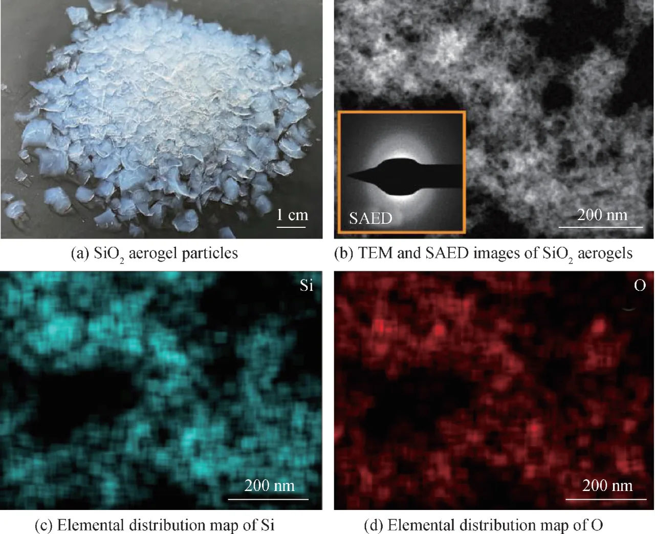 图1 SiO2气凝胶的形貌结构与元素分布